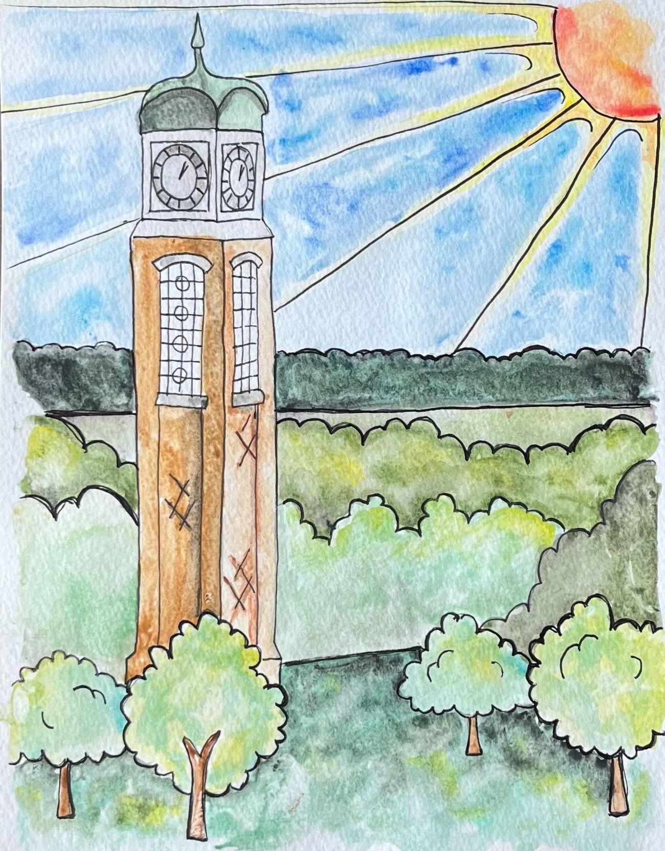 Watercolored Clock Tower